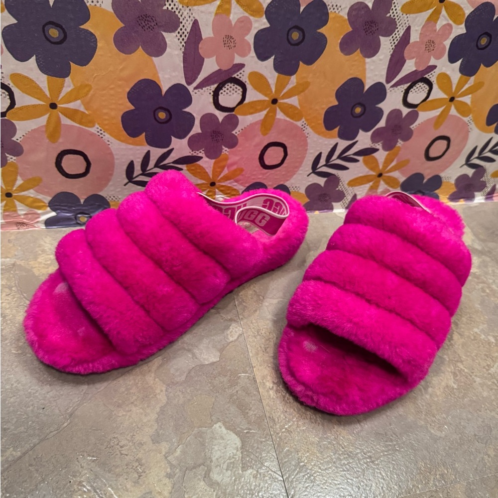 UGG Vibrant Pink Fuzzy Slippers